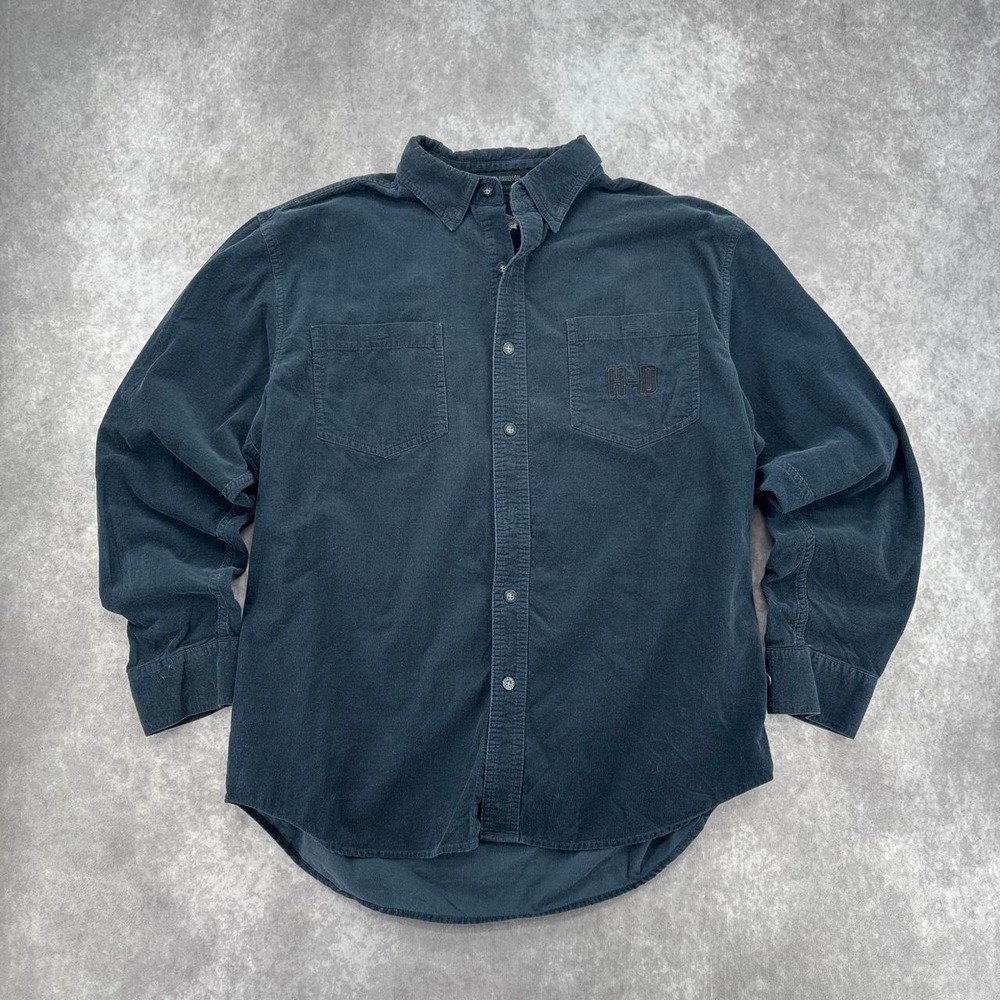 Harley Davidson Corduroy Button Up Skull Graphic Long Sleeve Button Up Size L